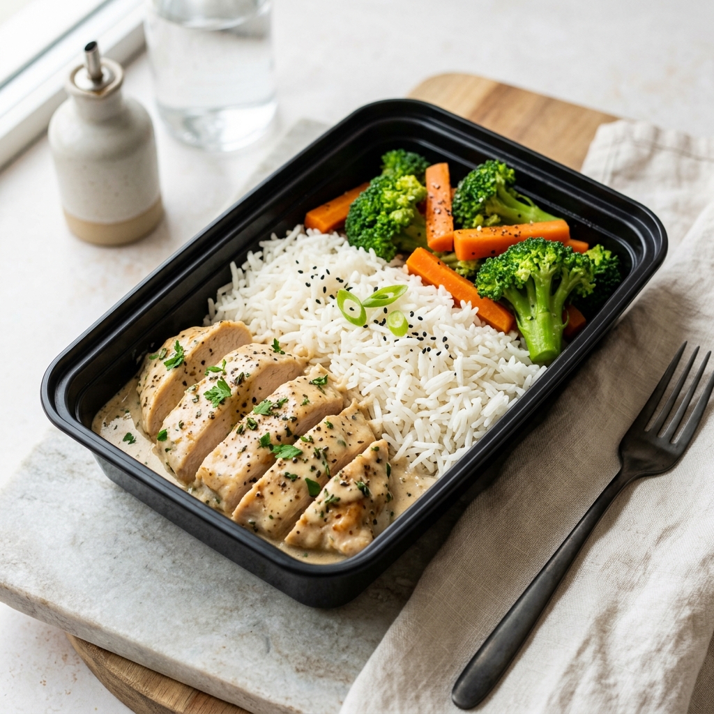 Creamy chicken with rice and vegetables